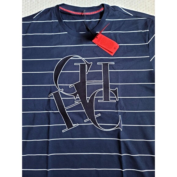 NWT CH Carolina Herrera Men's Navy Blue Striped Embroidered Logo Tshirt XL $290 - Picture 2 of 9